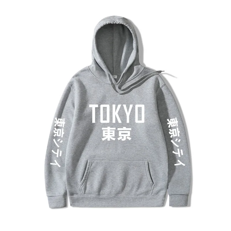 Толстовки с капюшоном в японском стиле Харадзюку, мужские пуловеры с принтом в виде города Токио, костюм для косплея, Толстовка для мужчин/женщин на осень и зиму, черные толстовки в стиле хип-хоп - Цвет: Light gray 1