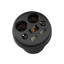 Smart Car Charger Cup LED Display Charging Power Adapter with 2 USB Ports and 2 Cigarette Lighters Plug For GPS DVR phone Charge
