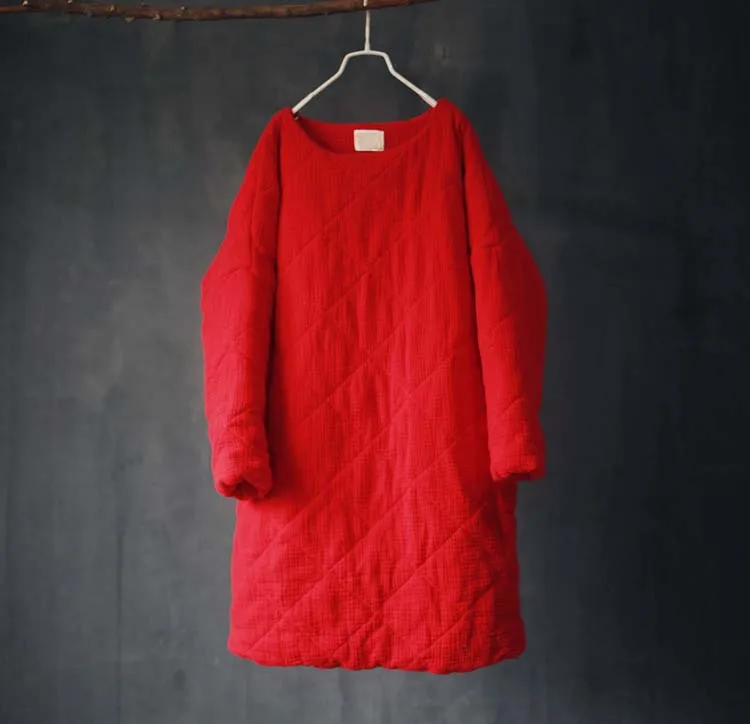 NINI WONDERLAND зимнее плотное длинное пальто с хлопковой подкладкой для женщин, свободное повседневное хлопковое теплое пальто-парка с круглым воротником - Цвет: red