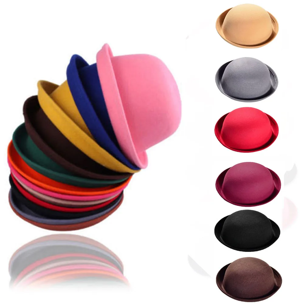

Men Women Vintage Wool Cute Trendy Bowler Derby Fashion Hat Winter woolen hat dome curling top
