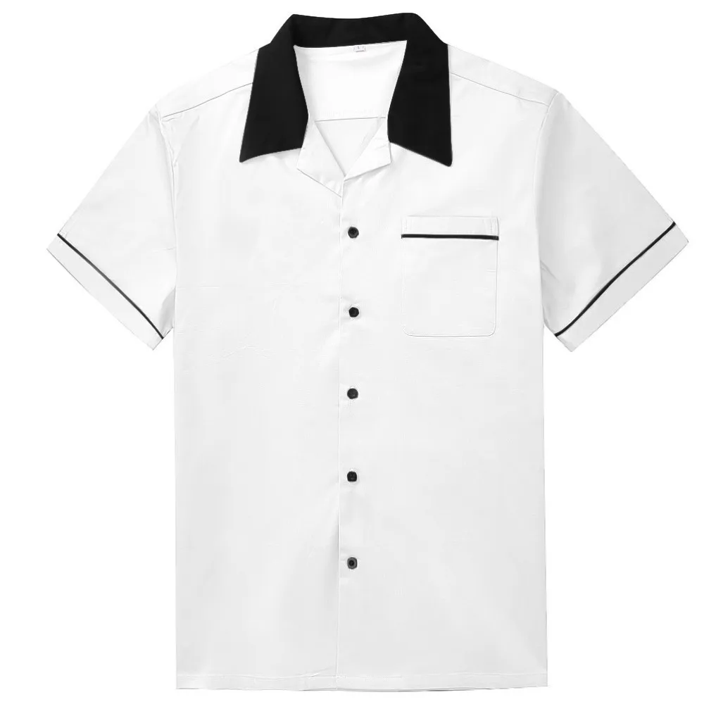 Рокабилли, мужская рубашка для боулинга, Ретро стиль, короткий рукав, Панк Рейв, рубашка для мужчин, s хип-хоп, мужская рубашка, мужская рубашка, рубашка для боулинга, Homme, L-XXL - Цвет: White