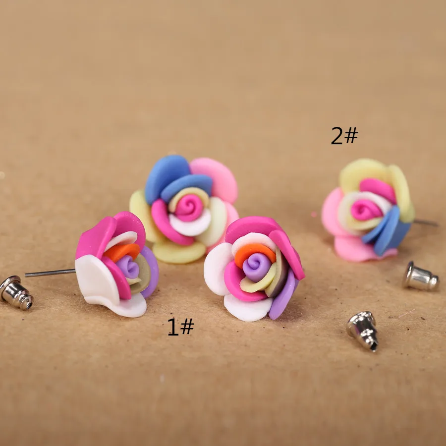 

2pairs/lots 18mnm3d Handmade Polymer Clay Fimo Artistic Small Ceramic Rose Flowers Earrings Studs Diy Ear Decoration Accessories