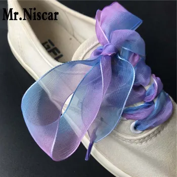 

Mr.Niscar 2.5cm Wide Gradient Nylon Shoelaces for Canvas Shoes Boots Translucent Colored Satin Ribbon Shoe Laces Strings Rope