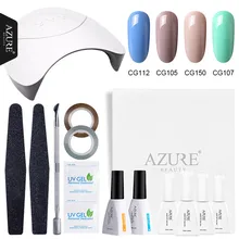 Azure beauty, 12 шт./лот, набор инструментов для дизайна ногтей для начинающих, 4 цвета, Гель-лак для ногтей, не впитывается, Базовое покрытие, лак для ногтей, 36 Вт, наборы ламп