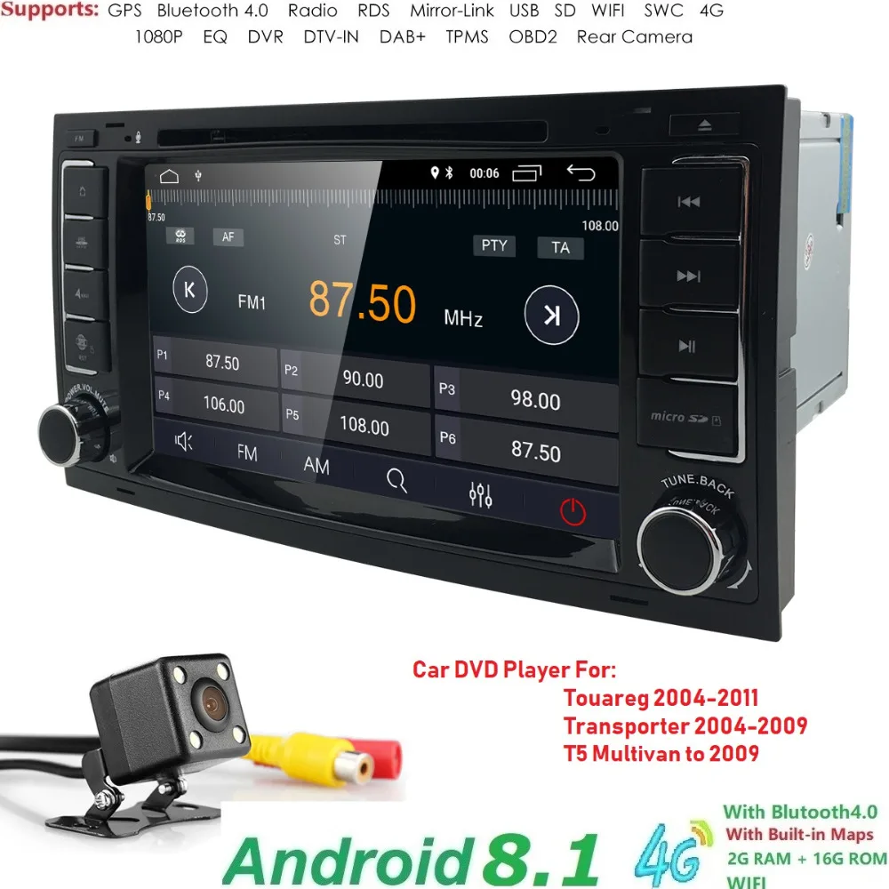 

Android8.1 2Din 7InchCar DVD Player For VW/Volkswagen/Touareg/Transporter T5 2GRAM 4GWIFI GPS Navigation Radio FM DVR BT OBD DAB