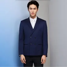 Blue men suits jacket double breasted men’s wedding tuxedos jacket tailor made formal business work suits jacket