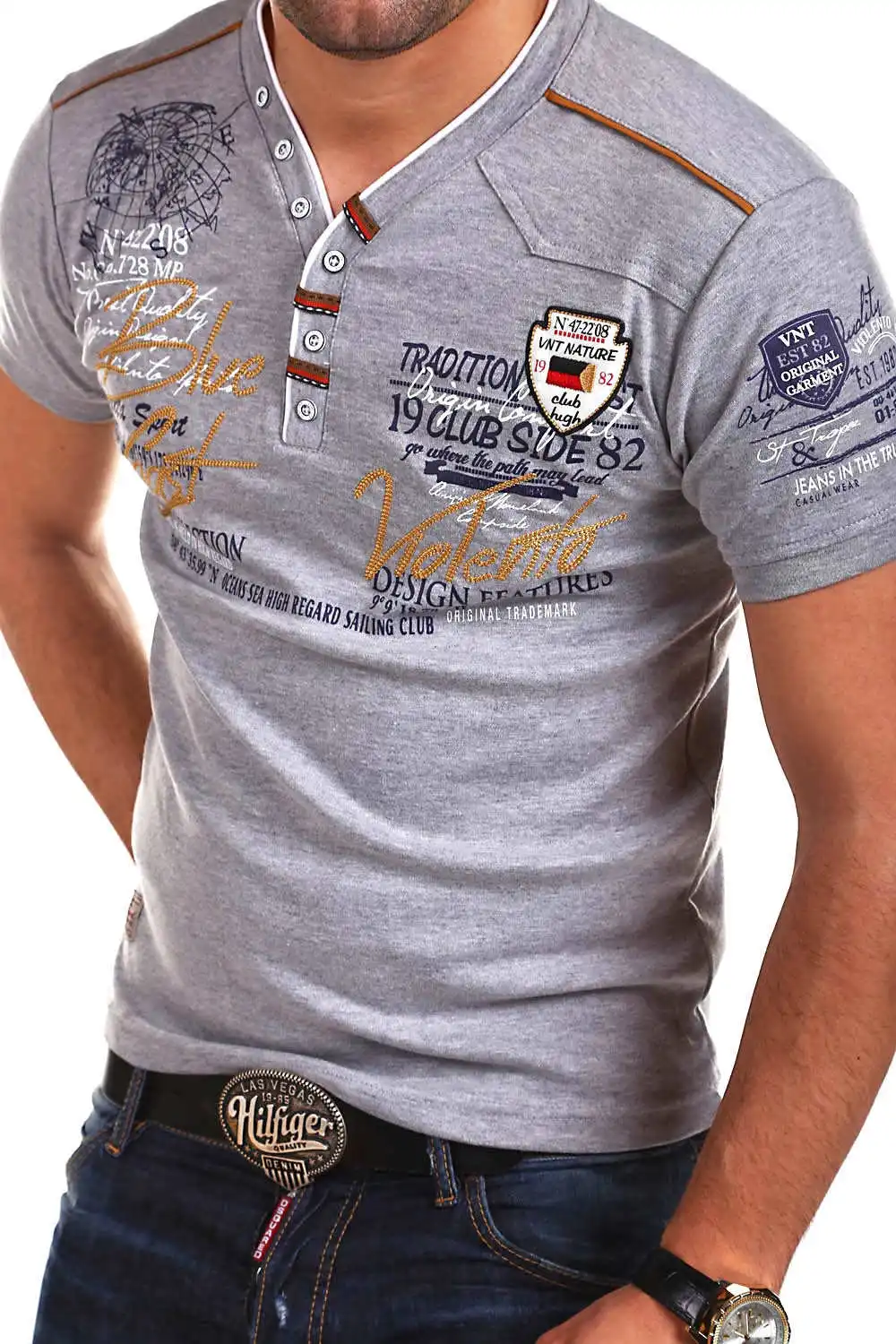 ZAGGA новая брендовая индивидуальная рубашка с коротким рукавом, Мужская футболка с v-образным вырезом, мужская верхняя одежда, горячая распродажа - Цвет: Серый