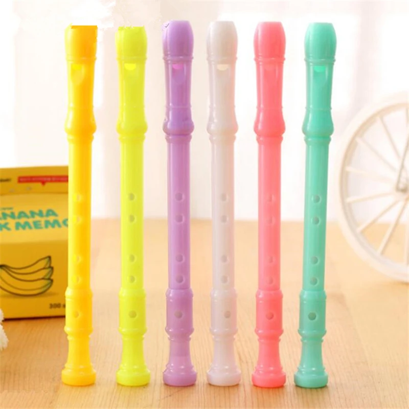 

Creative 2PCs/lot Cartoon Flute Gel Pens Korean Stationery Pen For Girls Office School Supplies Mini Musical Instruments 16.5cm