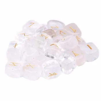 

Natural Clear Quartz Rune Stones Engraved Lettering Crystal Set