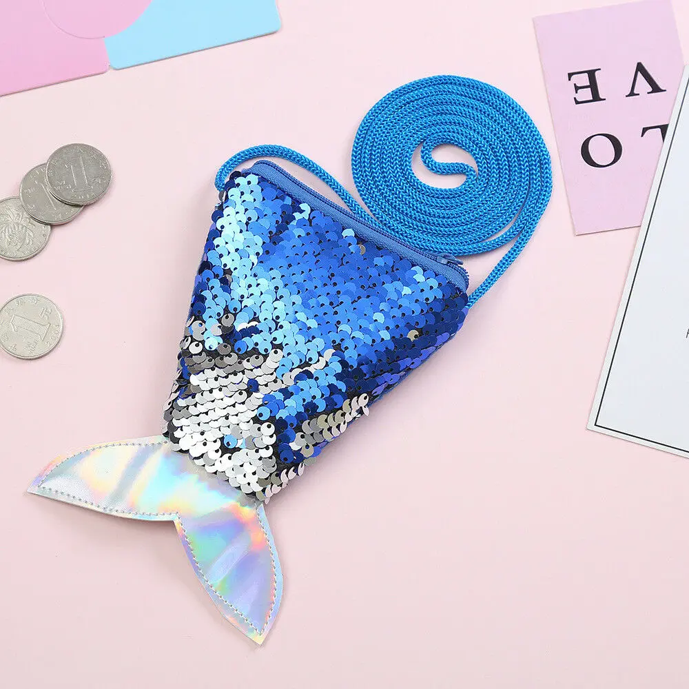 Для маленьких девочек красочные изменить блесток хвост русалки сумка кошелек Чехол Notecase - Цвет: Синий