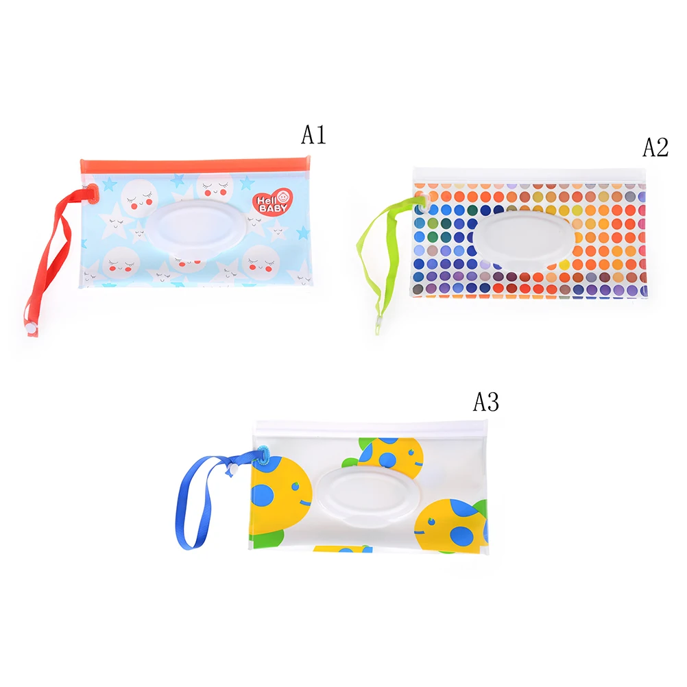 Eco-friendly Easy-carry Snap-strap Wipes Container Wet Wipes Bag Clamshell Cosmetic Pouch Clutch and Clean Wipes Carrying Case