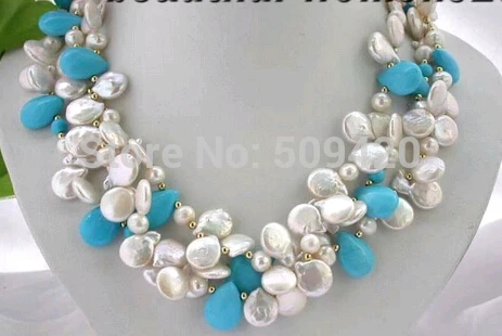 

~~ Free Shipping3strands 18" white round baroque freshwater pearl necklace
