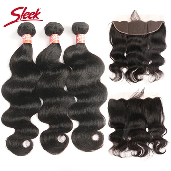 

Sleek Bundles With Lace Frontal Brazilian Remy Body Weave 3 BundlesNatural Color Human Hair Bundles With Frontal Free Shipping