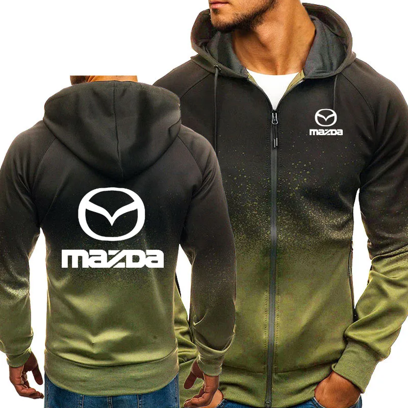 Мужские толстовки с капюшоном в стиле Харадзюку С принтом логотипа Mazda Car, мужские флисовые толстовки на молнии, мужская одежда