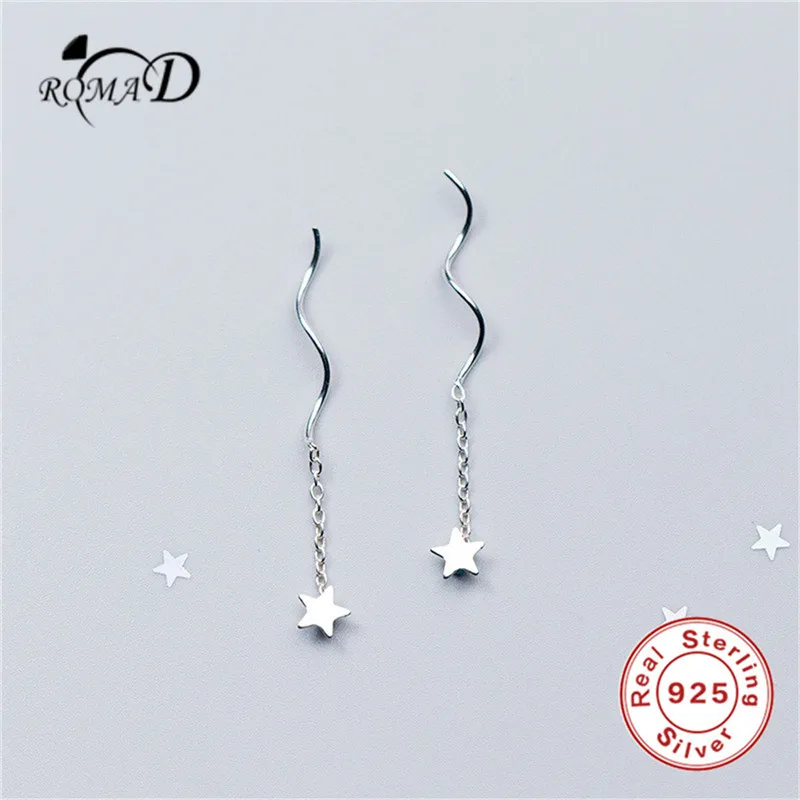 

Romad Hot Sale Authentic 925 Sterling Silver Earrings Star Tassel Twist Stick Bar For Elegant Women Fine Jewelry