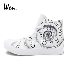 Wen Original Design Hand Painted Shoes Numbers Time Clock Drawn Canvas Sports Sneakers Men Women’s Skateboarding Shoes
