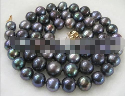 

Jewelr 004875 AAA 32"11-12mm natural black round freshwater pearl necklace-14k gold ball clasp