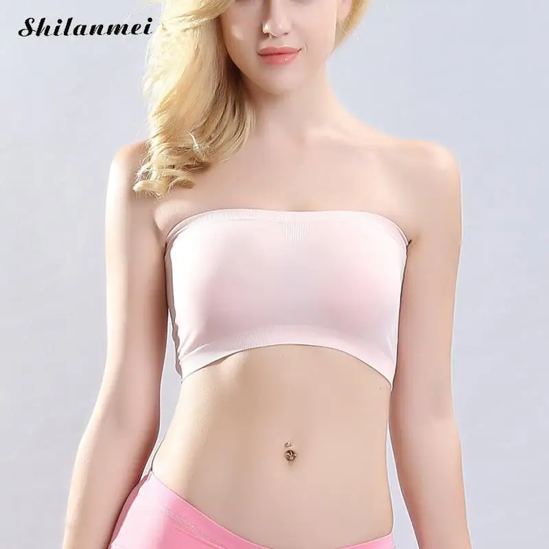 

Sutia Wrap Top Push Up Bandeau Bra Seamless Strapless Cropped Boob Tube Top Bra Bralette Soutien Gorge 2018 hot pink boob tube