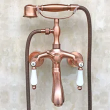 Vintage Red Copper Antique Brass White Ceramic Handle Clawfoot Bathroom Tub Faucet Telephone Style Handheld Shower atf805 Vintage Red Copper Antique Brass White Ceramic Handle Clawfoot Bathroom Tub Faucet Telephone Style Handheld Shower atf805
