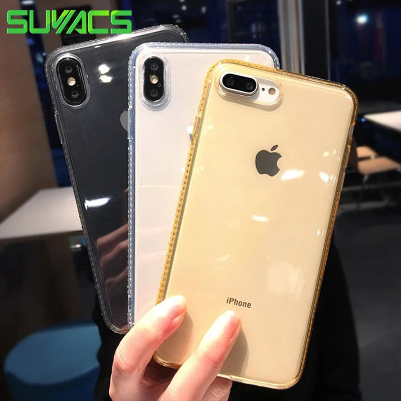 

SUYACS Anti-knock Phone Case For iphone 6 6S 7 8 Plus X XS MAX XR Edge With Drill Cute Transparent Soft TPU Graphic Phone Case