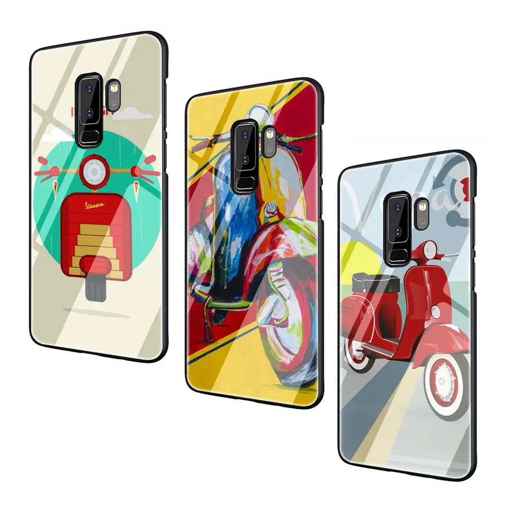 Vespa скутер закаленное Стекло чехол для телефона чехол для Galaxy S7 край S8 9 10 Plus, Note 8, 9, 10, A10 20 30 40 50 60 70