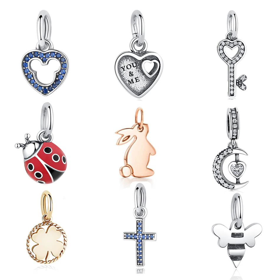 EVOJEW 925 Sterling Silver Beads fit Pandora Bracelets&ampbangle Original Cross Lucky Clover Heart Dangle Charms DIY Jewelry | Украшения и