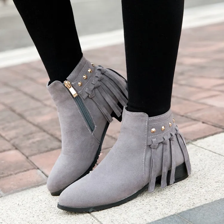 

Big Size 9 10 11-14 boots women shoes ankle boots for women ladies boots shoes woman winter Metal trim side zipper with pointed