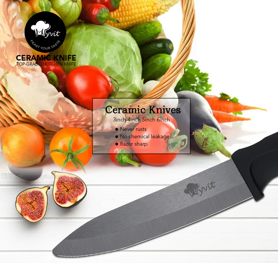 Myvit керамический нож 3, 4, 5, 6 дюймов, кухонный нож для нарезки фруктов, овощей, циркония, Черное лезвие, поварские ножи, кухонные инструменты