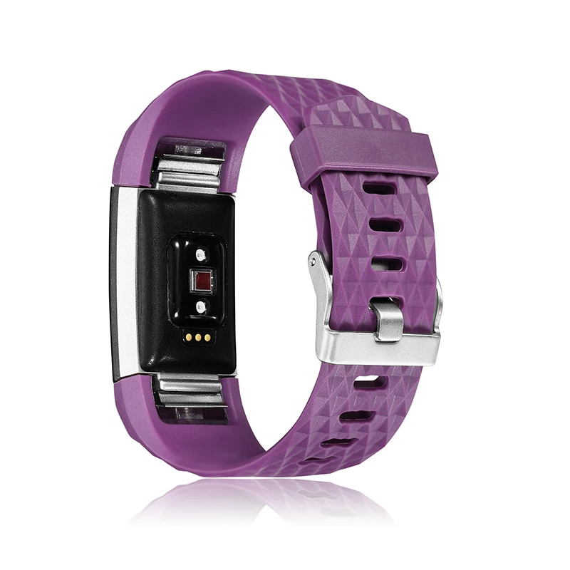 Сменный браслет на запястье, мягкий силиконовый браслет для подзарядки бит, 2 ремешка, часы, зарядка 2, смарт-браслет с квадратным и бриллиантовым экраном - Цвет: purple with diamond