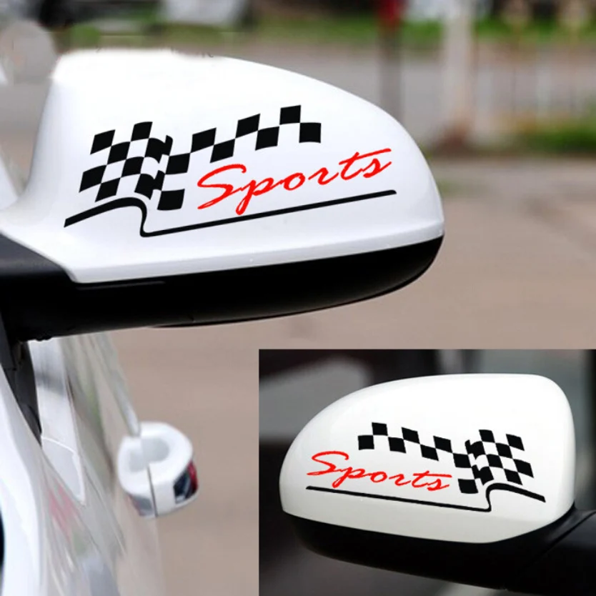 (50 pairs/lot) Wholesale grid flag sprots car rearview mirror stickers