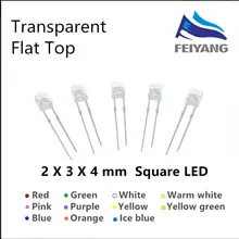 100 шт., квадратный 2*3*4 мм, ультра яркий светодиодный светильник, Диодная лампа, красный, зеленый, желтый, розовый, оранжевый, фиолетовый, теплый белый, голубой, 234