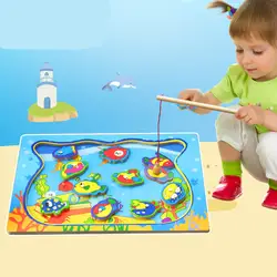 Игрушки для маленьких детей деревянные магнитные Игрушечная Рыбалка Мультфильм морских животных Магнитные деревянные Игрушечные лошадки