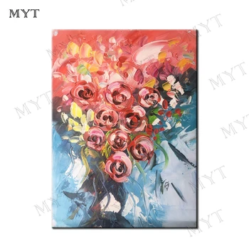 

MYT Modern Hand-painted Roses oil painting Wall Art Canvas Poster and Painting Decorative Picture for Living Room Home Decor
