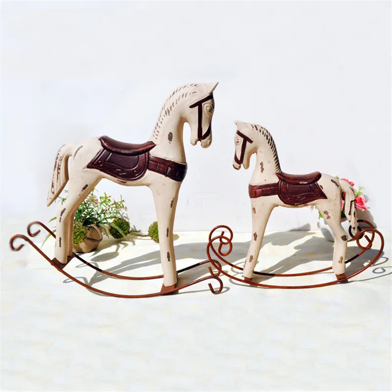 

American Style Wood Horse Nordic Creative Retro White Trojan Figurines Ornaments Home Decor Crafts Gifts L3038