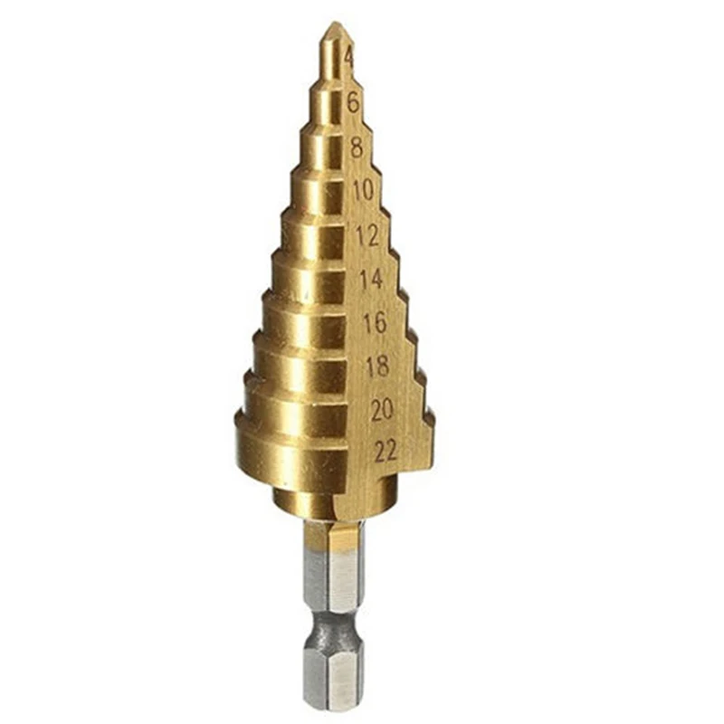 DWZ  1pc HSS Hex Titanium Coated Step Cone Drill Bit Hole Cutter Power Tools 4-22mm