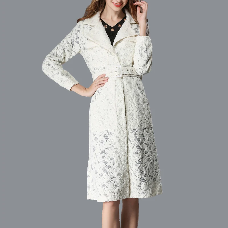 price cut  2018 autumn and winter new lace lapel coat long-sleeved jacket European and American fashion temper