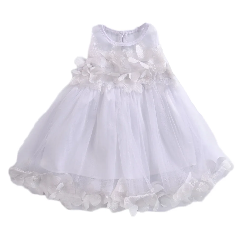 Детская одежда с цветочным рисунком для маленьких девочек; платье принцессы без рукавов с оборками; бальное платье-пачка с лепестками; Вечерние платья из тюля для девочек - Цвет: Белый