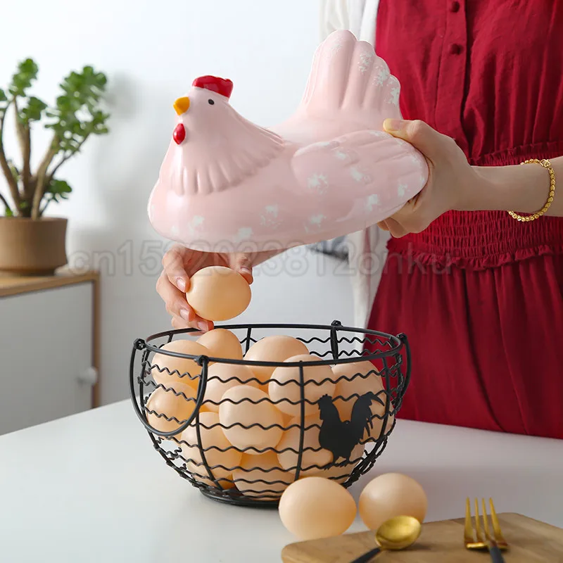 Keramik Eisen Ei Aufbewahrungskorb Snack Obst Henne Ornamente Dekoration Küche 