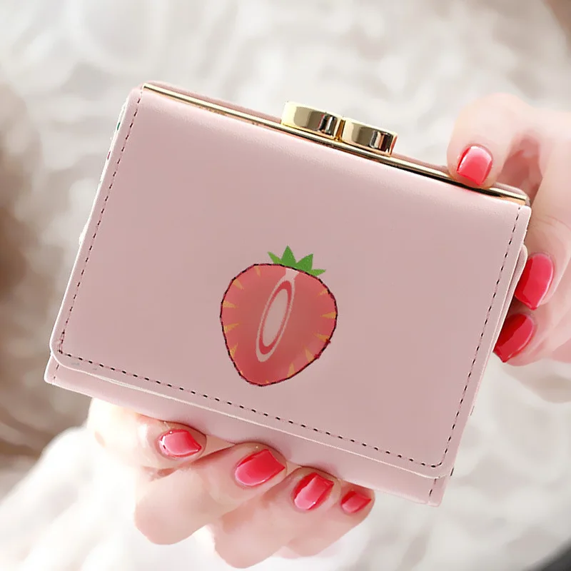 

New Fashion Women Wallet Fresh Solid Leather Wallet Fruit Printing Hasp Small Wallet Carteira Clutch Cion Pocket Card Holder