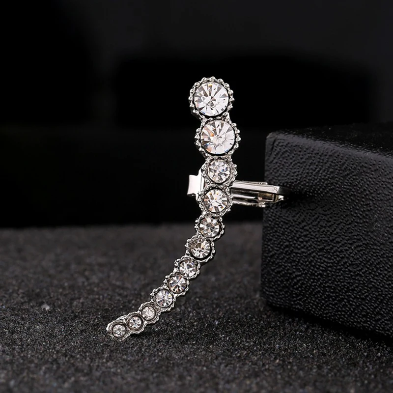 Винтажная Мода Стразы Каффа для левого уха пирсинг ювелирные изделия кристалл запонка панк позолоченное серебро прозрачный Циркон Bijoux 1E1246