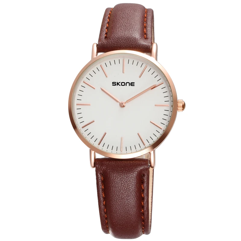 

SKONE Quartz Casual Wristwatch Men and Women Couple Business Black Brown Leather Analog Watch Men's Fashion relojes hombre 9451L