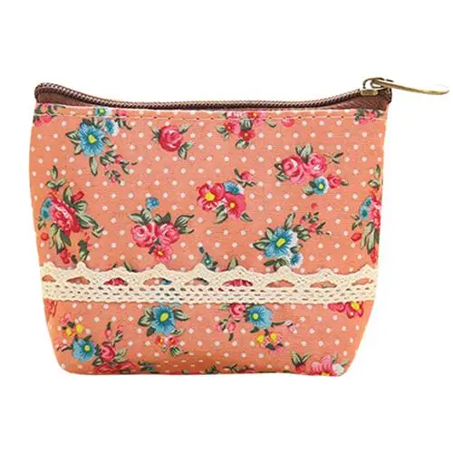 

New Women Flower Printed Wallet Card Holder Coin Purse Portable Mini Zipper Bag