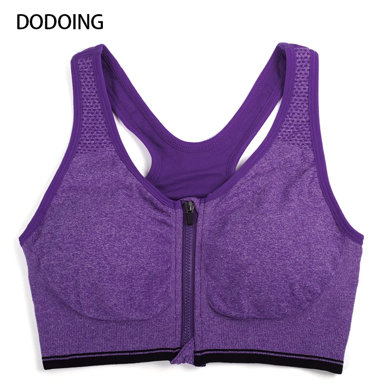 DODOING Women Stretch Bra Workout Tank Top Bra Zipper Seamless Cotton Padded push up brassiere