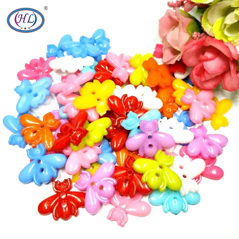 

HL 20/40/80pcs Mixed Color 2 Holes Bee Plastic Buttons Children's Apparel Sewing Accessories DIY Scrapbooking Crafts 22mmx17mm