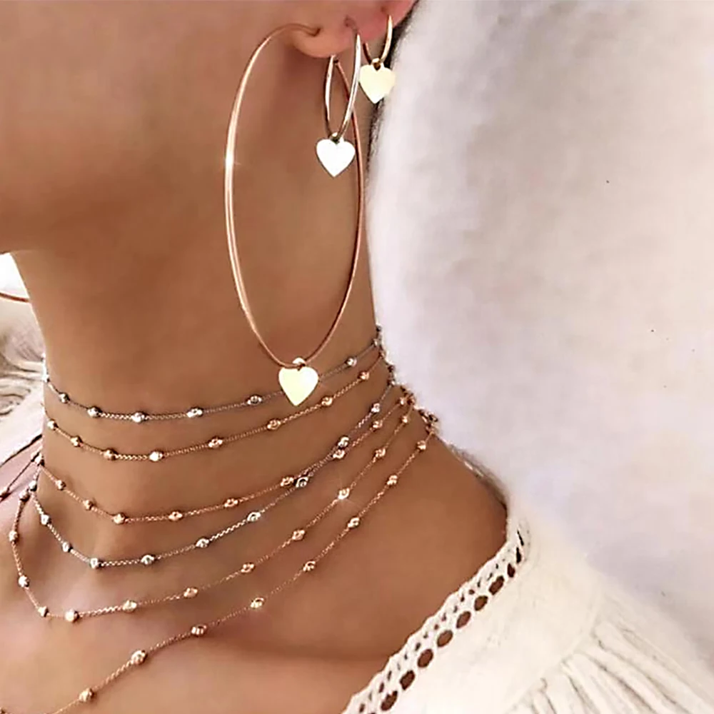 

Women Earrings Fashion Big Circle Heart Pendant Hook Gold Earring set Bohemian Female Simple Personality Clothing Accessories