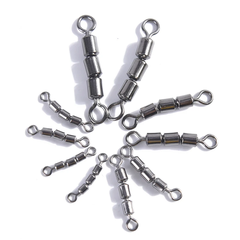 

10PCS Three Ball Bearing Swivel Solid Rings Fishing Connector Ocean Boat Fishing Hooks