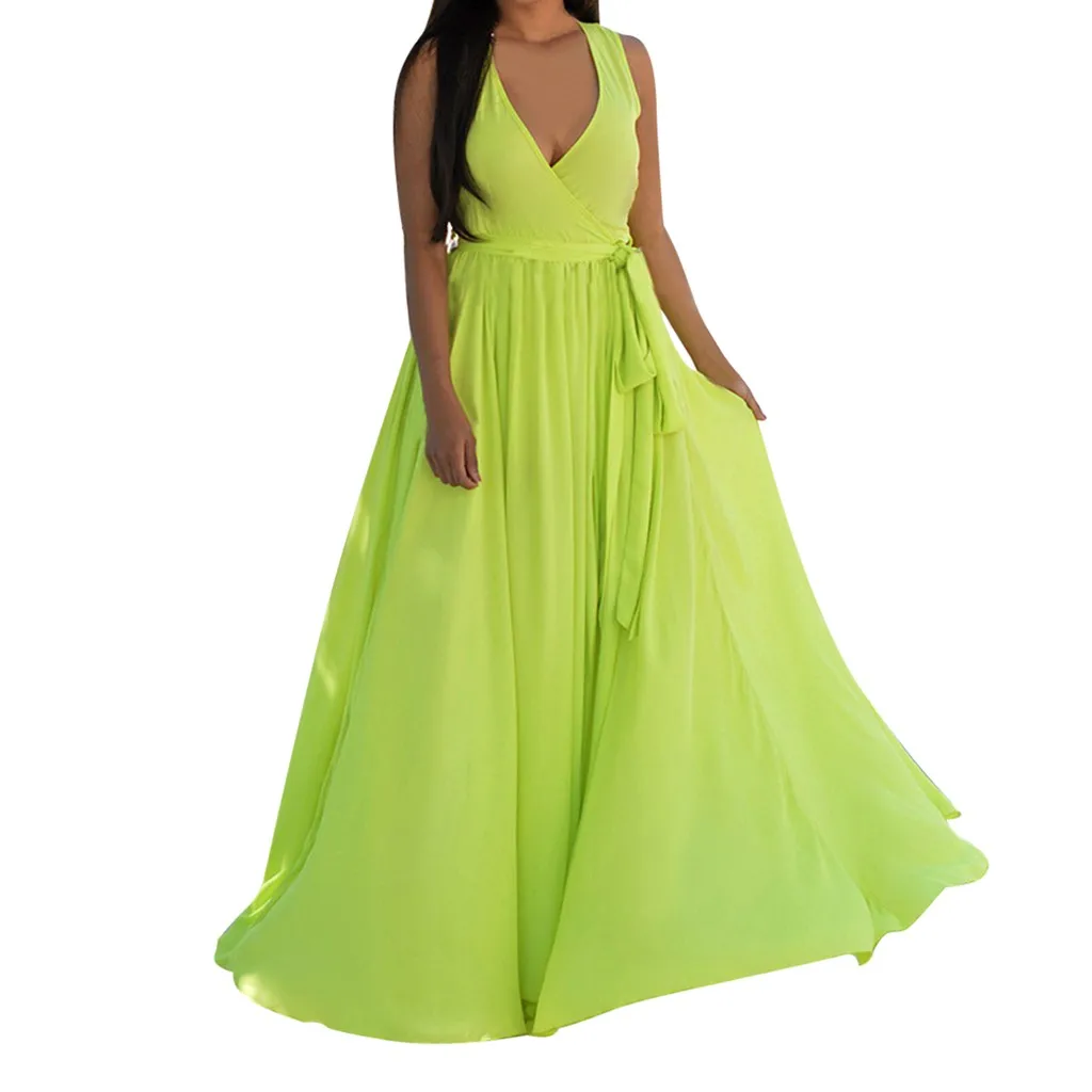 

summer maxi dresswomen long dress vestido boho Soild Women New Fashion Chiffon Deep V Neck Backless trend Plus Size Dress