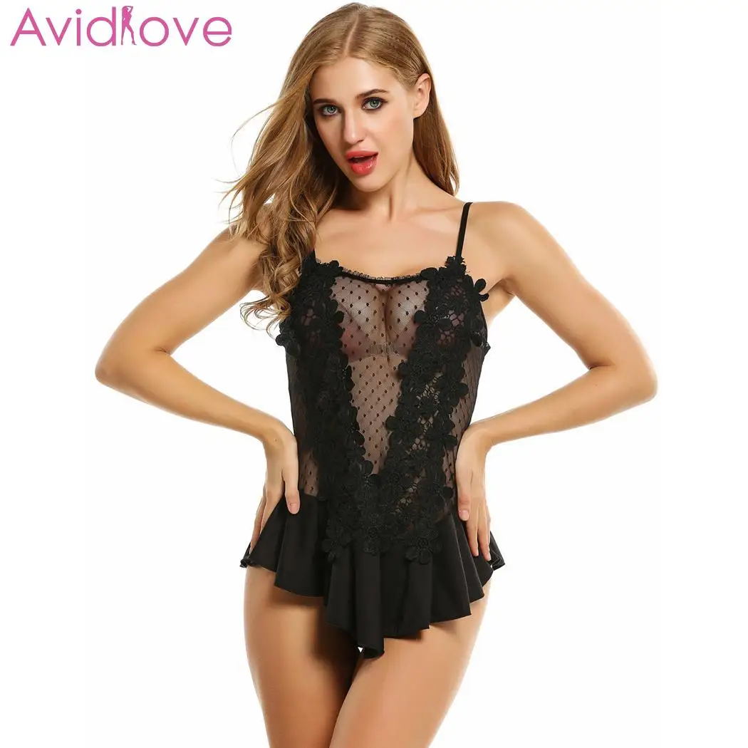 

Avidlove Women Sexy Lingerie Sexy Underwear Babydoll Erotic Costumes Sheer Nightwear Crochet Lace Ruffle Sleepwear with G-string