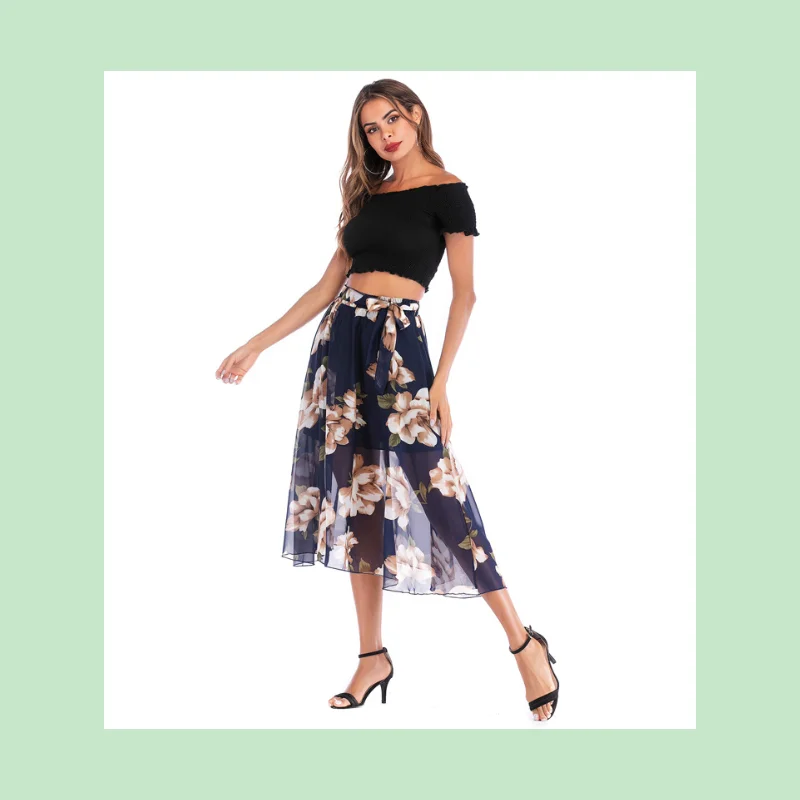 HAYBLST бренд юбки для женщин женские лето 2019 г. Чистый и свежий Новая мода шифон цветочный принт пляж длинные плюс размеры дамы