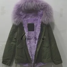 Высокое качество женский большой с капюшоном Фиолетовый Искусственный мех воротник утолщенная верхняя одежда мех пальто роскошный стиль плюс размер для